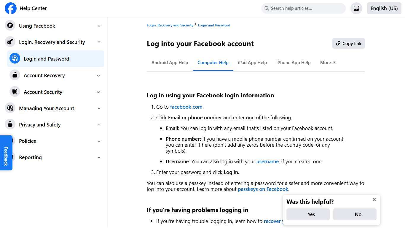 Log into your Facebook account Facebook Help Center